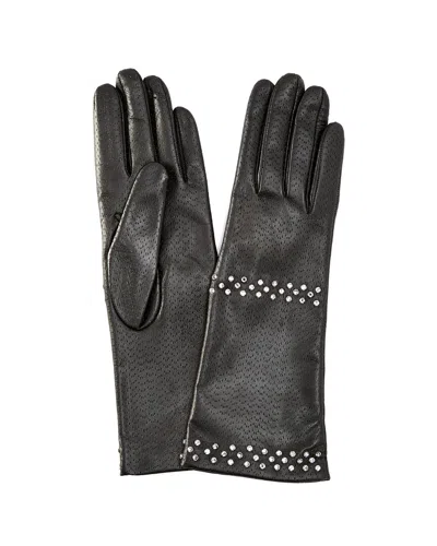 Portolano Women's Black Embellished Leather Gloves