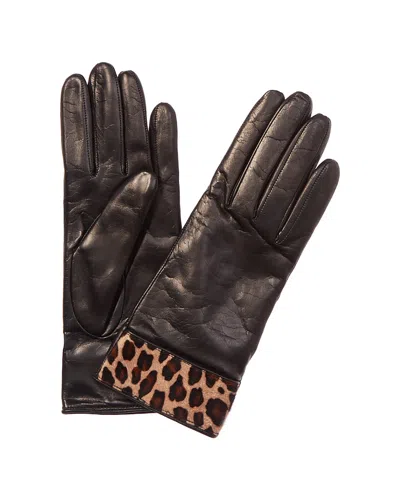 Portolano Women's Black Leather Gloves In Brown