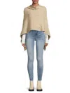 Portolano Women's Cable Knit Merino Wool Blend Cowl Neck Poncho In Beige