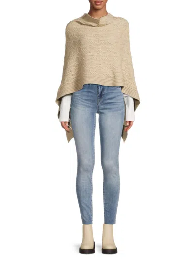 Portolano Women's Cable Knit Merino Wool Blend Cowl Neck Poncho In Beige