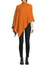 Portolano Women's Cable Knit Merino Wool Blend Cowl Neck Poncho In Pumpkin