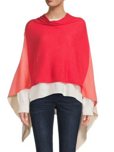 Portolano Women's Colorblock Cashmere Poncho In Red