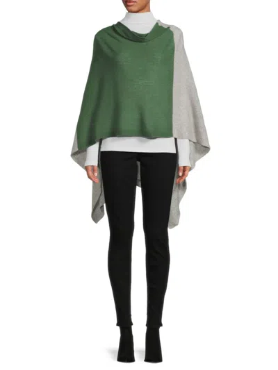 Portolano Women's Cowl Neck Colorblock Cashmere Poncho In Green