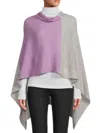 Portolano Women's Cowl Neck Colorblock Cashmere Poncho In Purple Grey