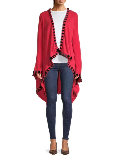 Portolano Women's Faux Fur-trimmed Cashmere-blend Ruana In Red Black