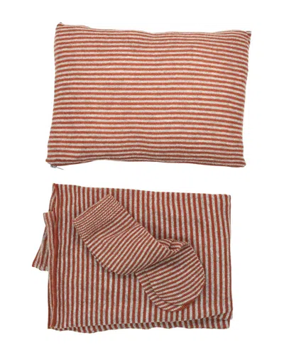 Portolano Wool & Cashmere-blend Travel Set In Mini Stripes In Brown