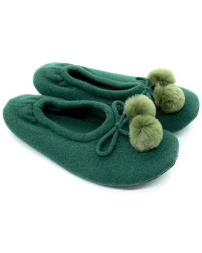 Portolano Wool-blend Ballerina Bow Slipper In Moss