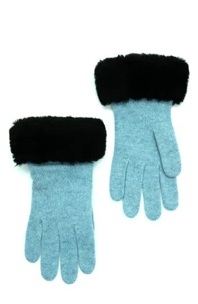 Portolano Wool Blend Gloves With Faux Fur Trim In Blue