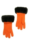Portolano Wool Blend Gloves With Faux Fur Trim In Orange