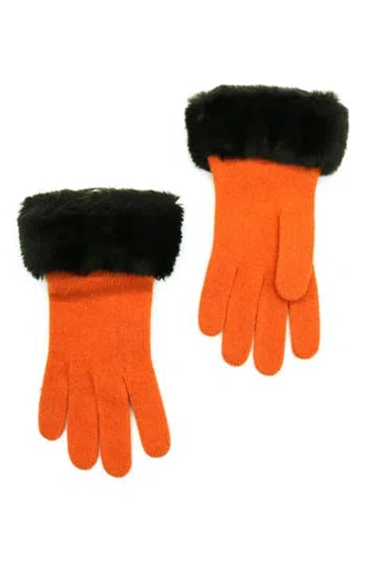 Portolano Wool Blend Gloves With Faux Fur Trim In Orange
