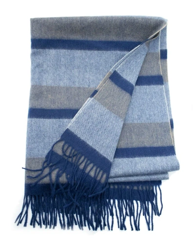 Portolano Woven Striped Cashmere Throw With Fringes In Blue