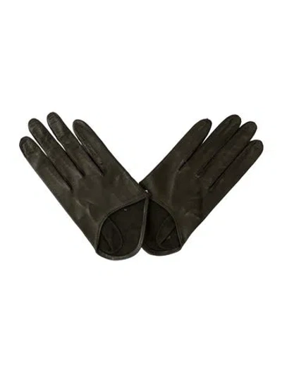 Pre-owned Portolano Wristless Leather Gloves In Green