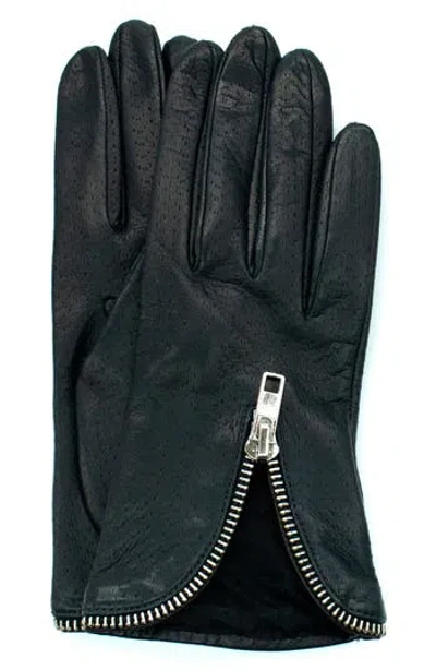Portolano Zip Cuff Leather Gloves In Black