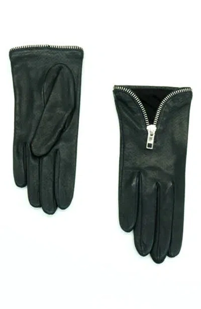 Portolano Zip Cuff Leather Gloves In Black