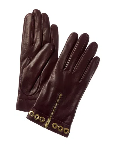 Portolano Zipper & Eyelets Leather Gloves In Brown