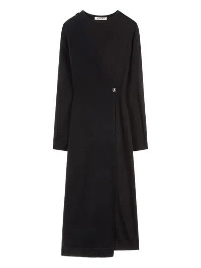 Ports 1961 Asymmetrical Buttoned Midi Dress In Black