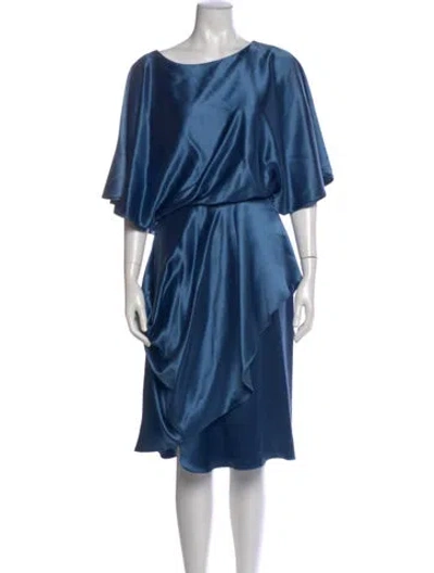 Pre-owned Ports 1961 Bateau Neckline Knee-length Dress In Blue