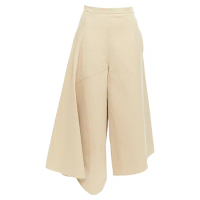 Pre-owned Ports 1961 Beige Cotton Asymmetric Wide Cropped Culottes Pants It38 Xs In Brown