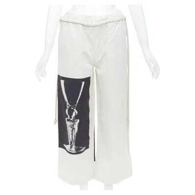 Pre-owned Ports 1961 Beige Cotton Silk Glass Photo Print Drawstring Waist Pants It38 Xs In Brown