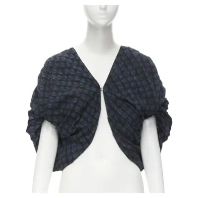 Pre-owned Ports 1961 Black Blue Shibori Dyed Crinkled Voluminous Cropped Bolero Us0 Xs