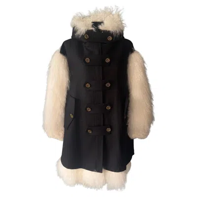 Pre-owned Ports 1961 Black Virgin Wool Coat With Sheepskin Sleeves, New