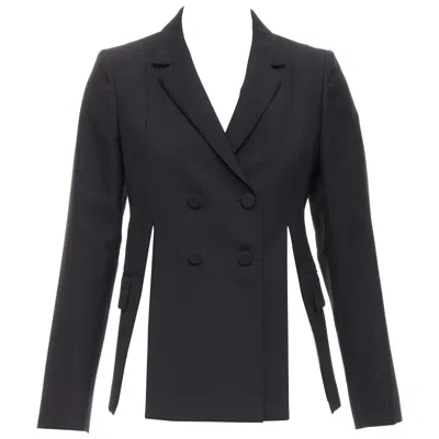 Pre-owned Ports 1961 Black Wool Silk Slit Front Shoulder Padded Blazer It40 S
