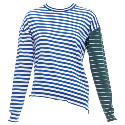 Pre-owned Ports 1961 Blue White Green Stripes Asymmetric Hem Sweater