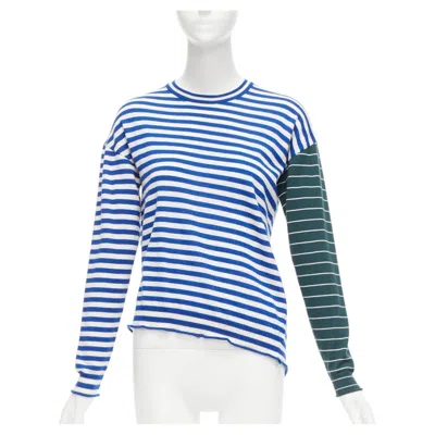 Pre-owned Ports 1961 Blue White Green Stripes Asymmetric Hem Sweater