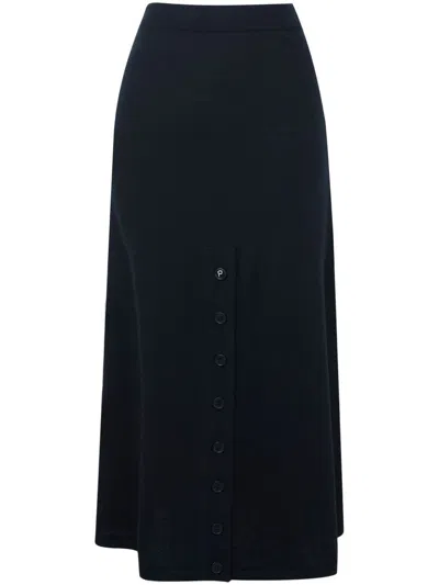 Ports 1961 Button Placket Wool Midi Skirt In Black