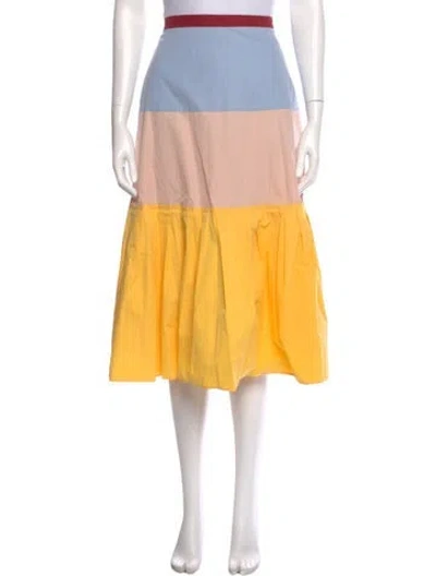 Pre-owned Ports 1961 Colorblock Pattern Midi Length Skirt In Yellow