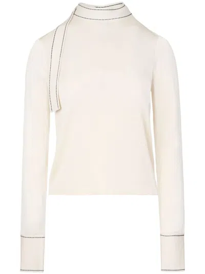 Ports 1961 Contrast-stitching Round-neck Knitted Top In White