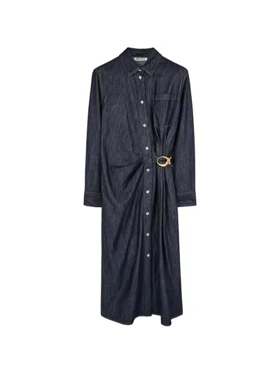 Ports 1961 Draped Denim Midi Dress In Blue