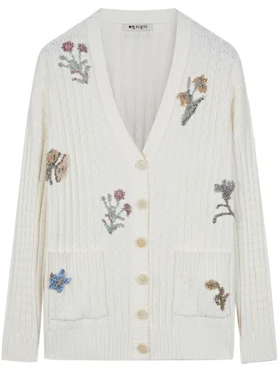 Ports 1961 Floral-appliqué Cardigan In 白色