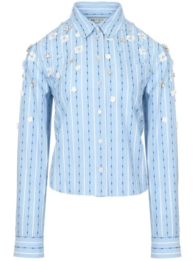 Ports 1961 Floral-appliqué Striped Shirt In Blue