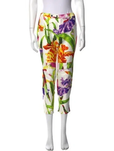 Pre-owned Ports 1961 Floral Print Straight Leg Pants In Green