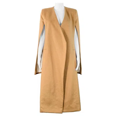 Pre-owned Ports 1961 Fw19 Size 4 Tan Camel Hair Textured Open Front Cape Coat In Brown