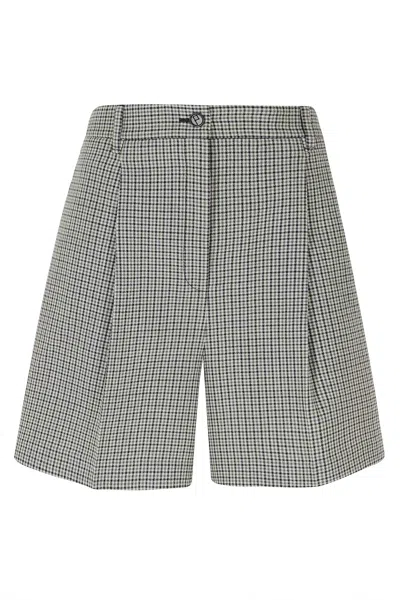 Ports 1961 Ivory Gray Houndstooth Relaxed Fit Virgin Wool Shorts