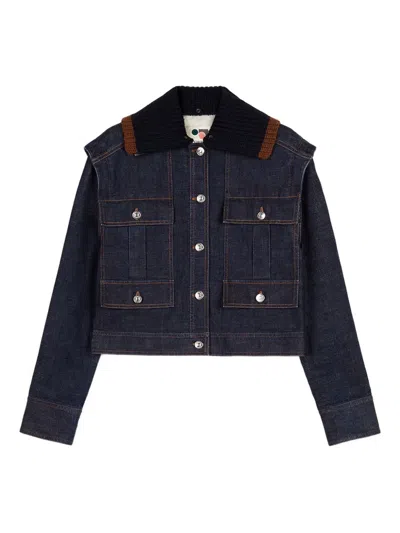 Ports 1961 Knitted-collar Denim Jacket In Blue