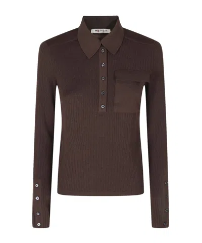 Ports 1961 Long-sleeve Knitted Polo Shirt In Brown