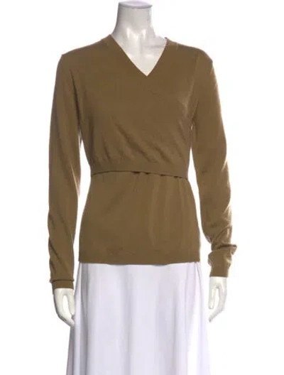 Pre-owned Ports 1961 Merino Wool V-neck Top In Brown
