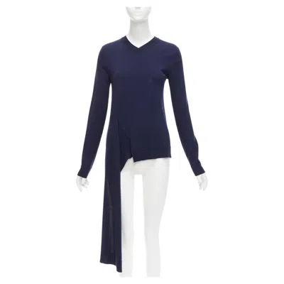 Pre-owned Ports 1961 Navy Wool V Neck Asymmetric Hem Drape Sweater Xs In Blue