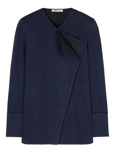 Ports 1961 Pinstripe Asymmetrical Shirt In Blue