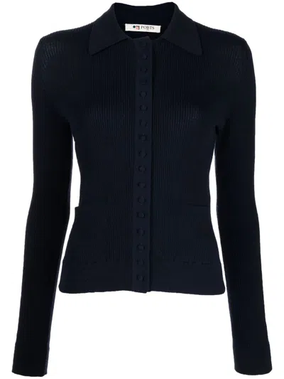 Ports 1961 Ribbed Knit Wool Cardigan In Blue