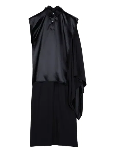 Ports 1961 Satin-paneled Draped Midi Dress In Black