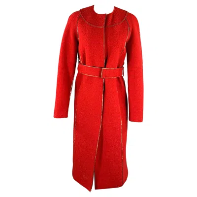 Pre-owned Ports 1961 Size 0 Burgundy Gold Wool Textured Collarless Coat In Red