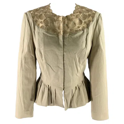 Pre-owned Ports 1961 Size 12 Khaki Cotton Blend Embroidered Jacket In Brown