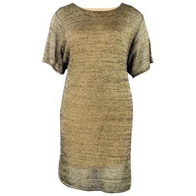 Pre-owned Ports 1961 Size L Gold Cotton Blend Knit Short Sleeve Dress In Brown