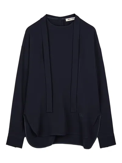 Ports 1961 Tie-neck Curved-hem Blouse In Blue