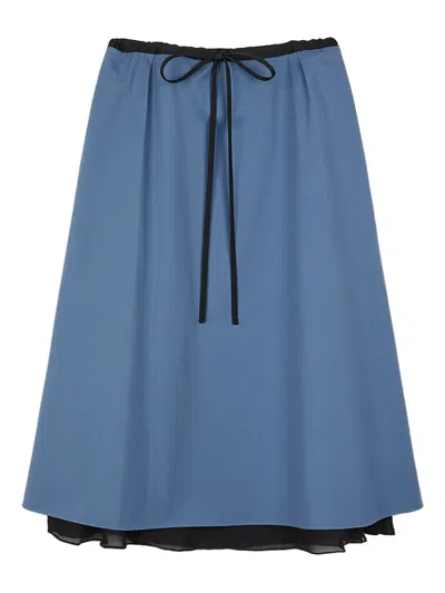 Ports 1961 Tie-waist Cotton Midi Skirt In Blue