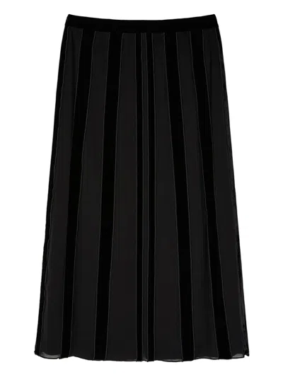 Ports 1961 Velvet-panelled Midi Skirt In Black